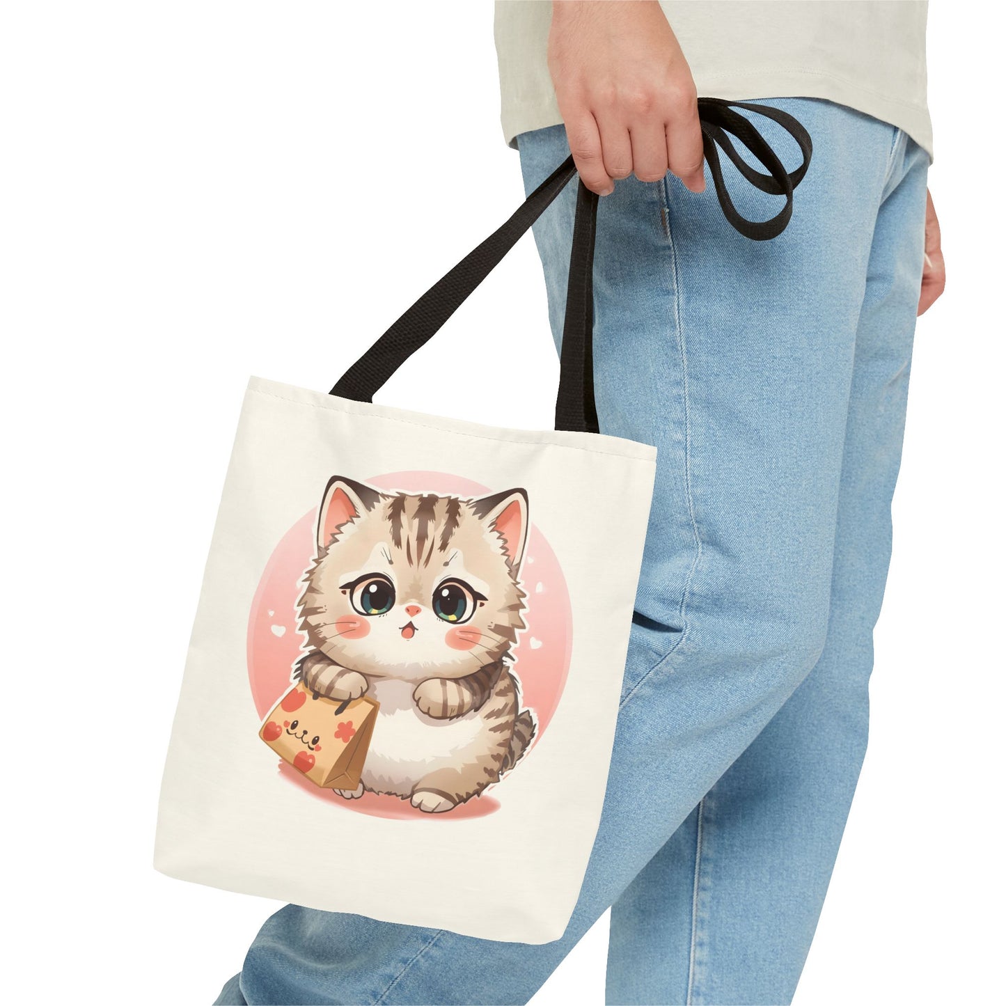 Cute Kitten Shopping Adorable Cat Illustration Cotton Canvas Tote Bag