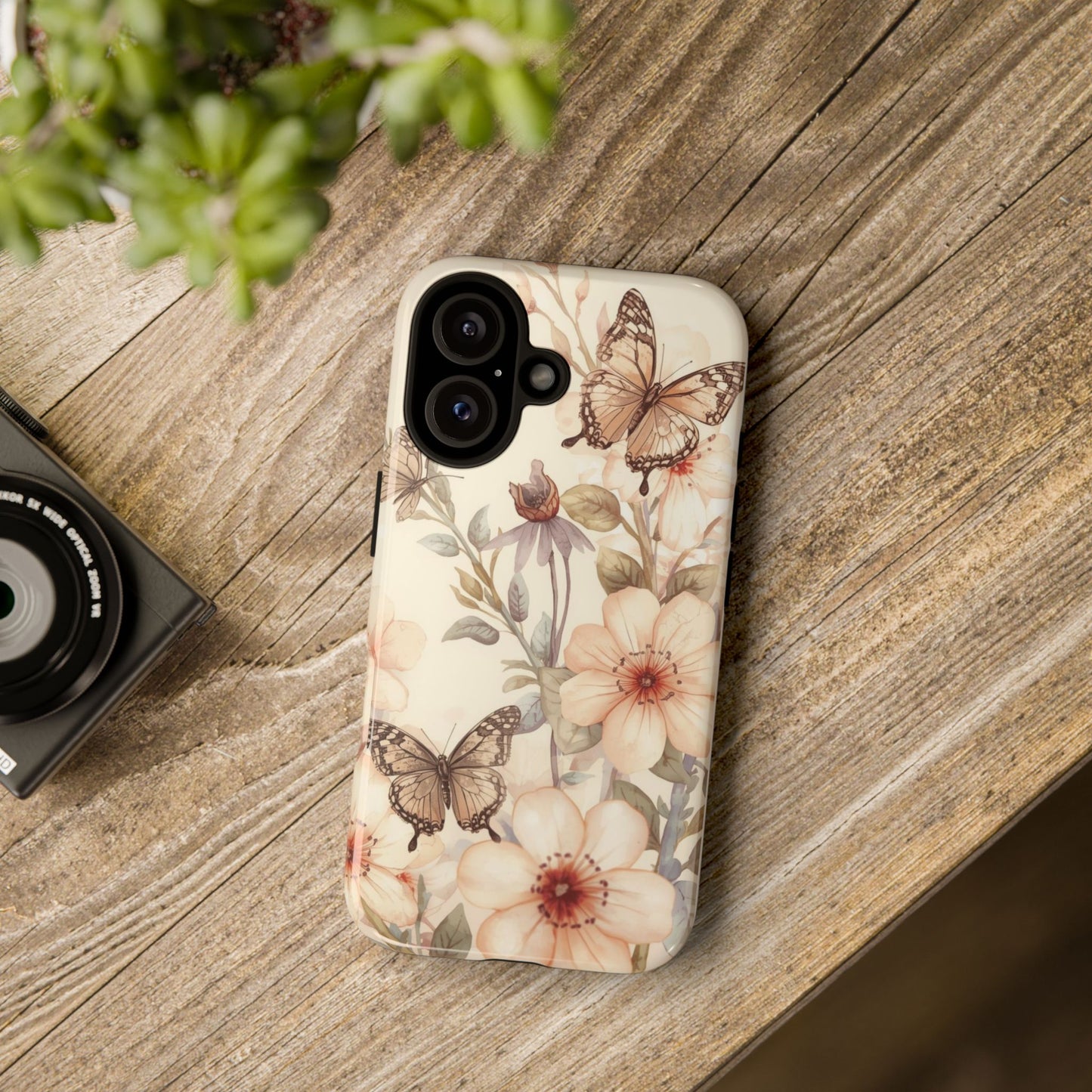 Soft Butterfly & Floral Illustration Tough Protective iPhone Cover