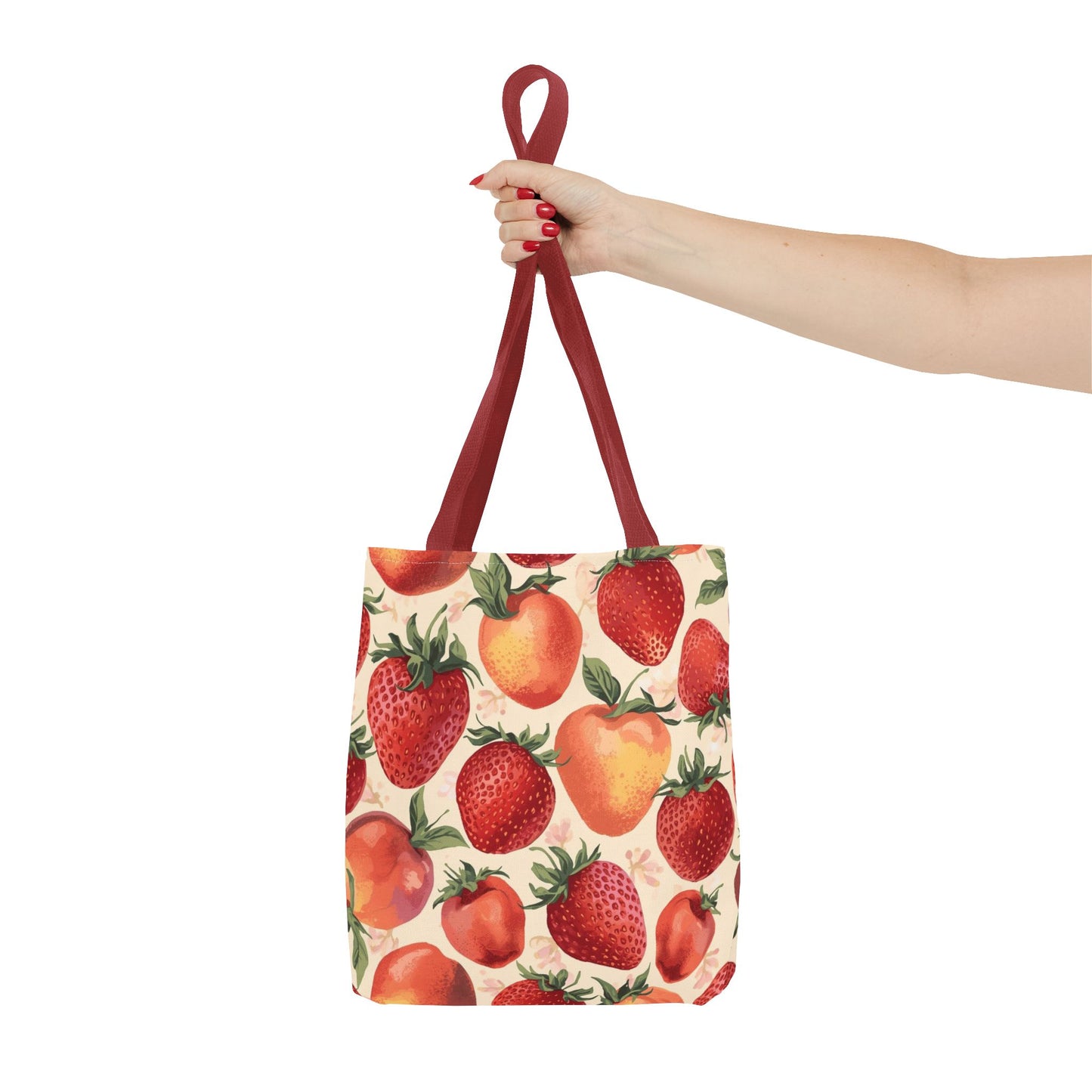 Strawberry Delight Playful Fruit Pattern Cotton Canvas Tote Bag