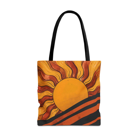 Golden Horizon Retro Sun Abstract Design Cotton Canvas Tote Bag