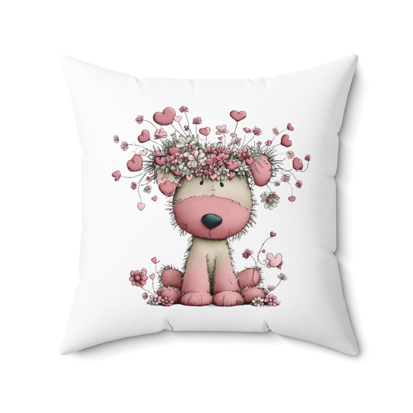 Puppy in Bloom Floral Valentine Throw Pillow