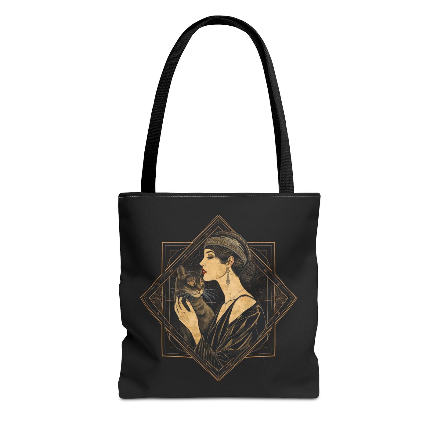 Art Deco Muse & Cat Elegant Vintage Style Cotton Canvas Tote Bag