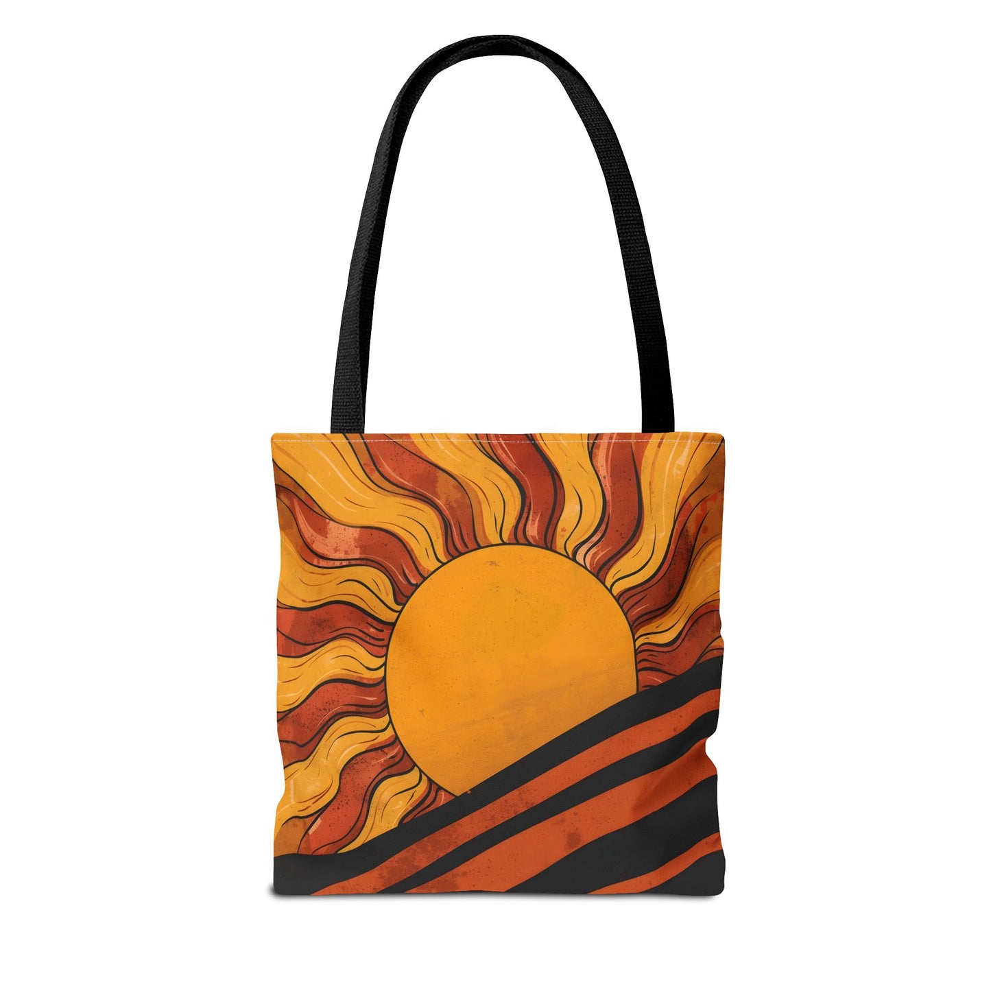 Golden Horizon Retro Sun Abstract Design Cotton Canvas Tote Bag