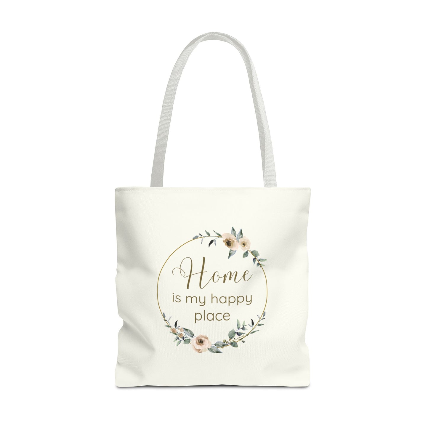 Home Is My Happy Place - Soft Floral Neutral Cotton Canvas Tote Bag