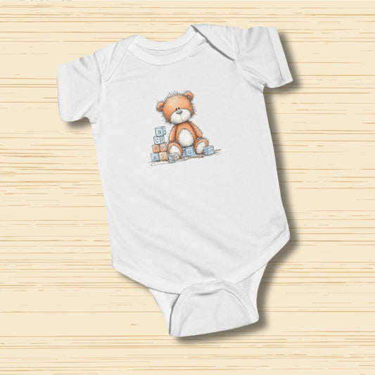 Teddy Baby & ABC Blocks Classic Storybook Design Onesie