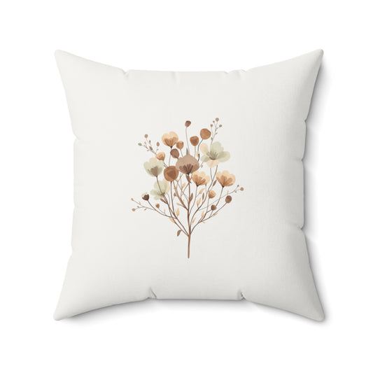 Minimalist Botanical Throw Pillow - Quiet Botanicals No. 14 — Neutral Watercolor Wildflowers Square Throw Pillow