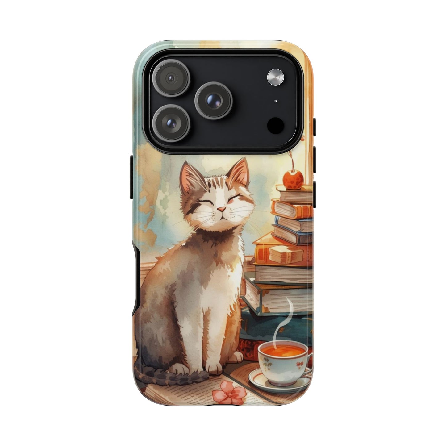 Cozy Cat with Books Tough Protective iPhone Case