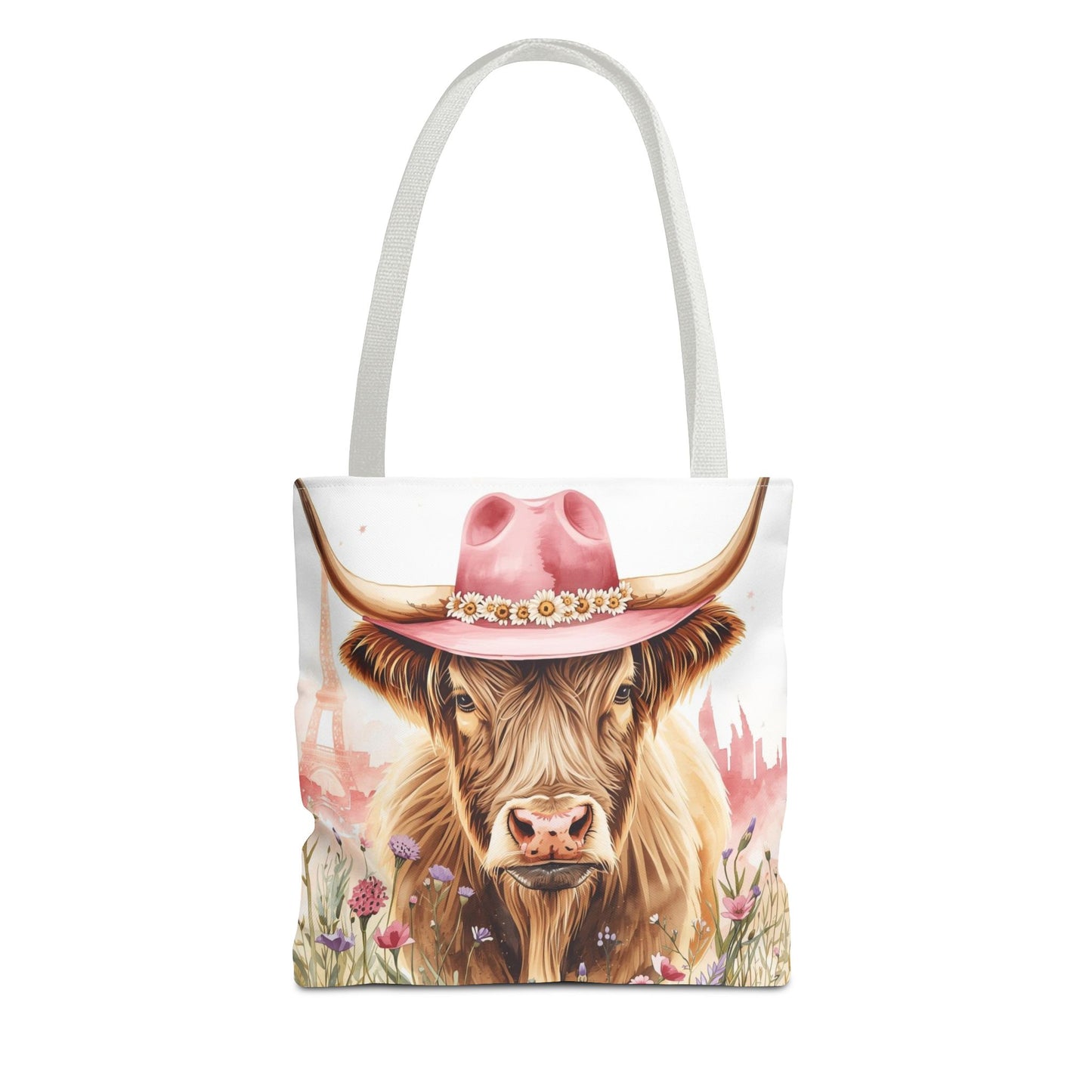 Parisian Highland Cow Whimsical Animal Art Cotton Canvas Tote Bag