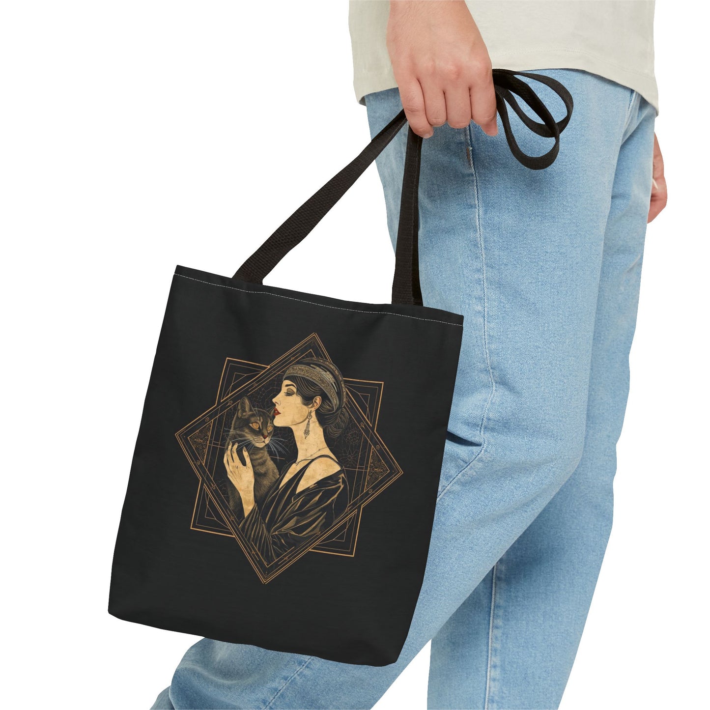 Art Deco Muse & Cat Elegant Vintage Style Cotton Canvas Tote Bag