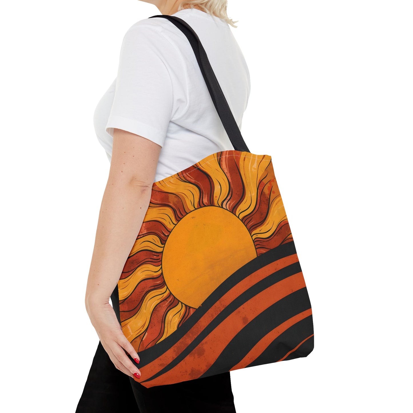 Golden Horizon Retro Sun Abstract Design Cotton Canvas Tote Bag
