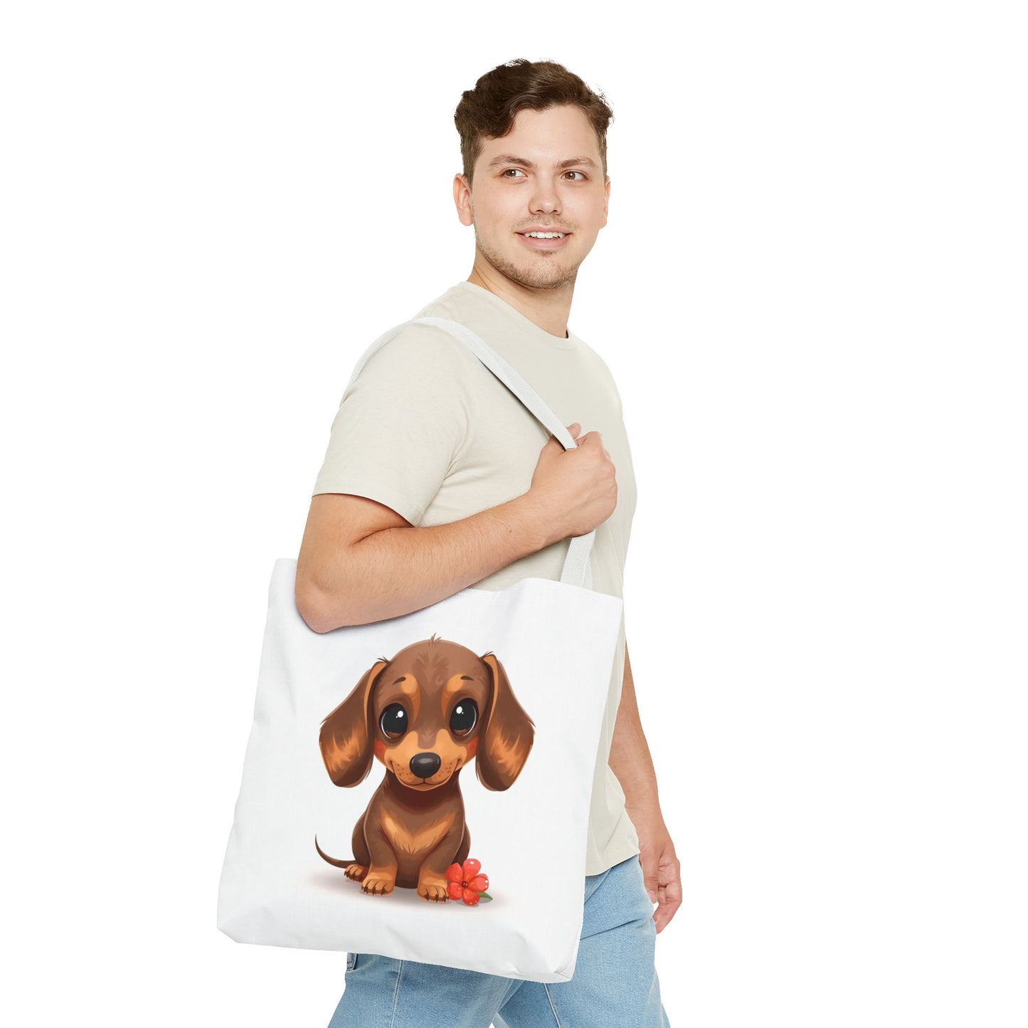 Charming Dachshund Cute Sausage Dog Illustration Cotton Canvas Tote Bag