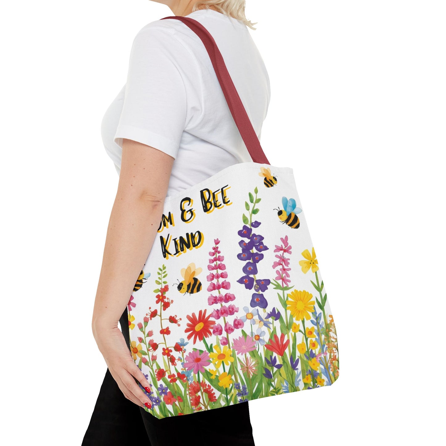 Bloom & Bee Kind Floral Bee Illustration Cotton Canvas Tote Bag