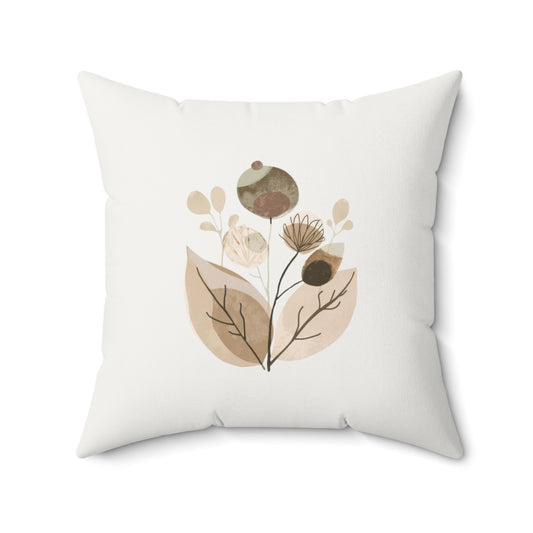 Minimalist Botanical Throw Pillow - Quiet Botanicals No. 12 — Neutral Watercolor Wildflowers Square Throw Pillow