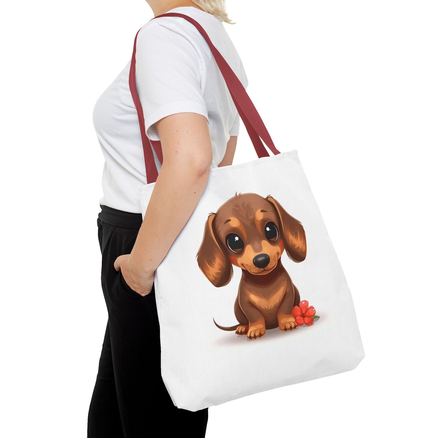 Charming Dachshund Cute Sausage Dog Illustration Cotton Canvas Tote Bag