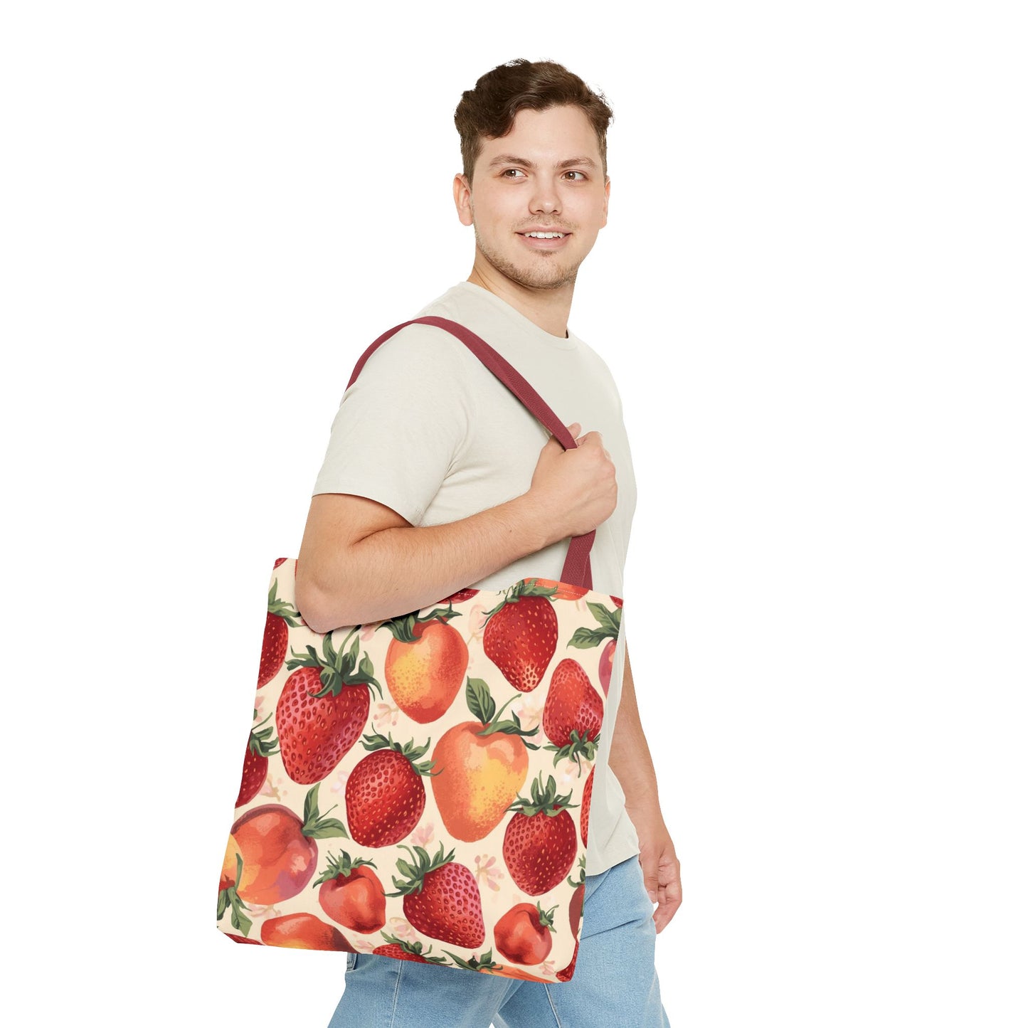 Strawberry Delight Playful Fruit Pattern Cotton Canvas Tote Bag