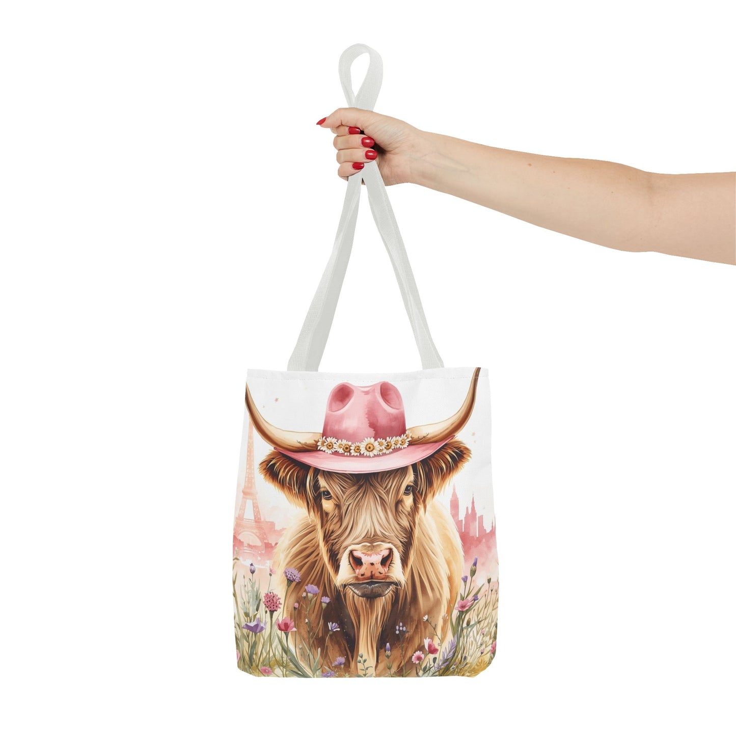 Parisian Highland Cow Whimsical Animal Art Cotton Canvas Tote Bag