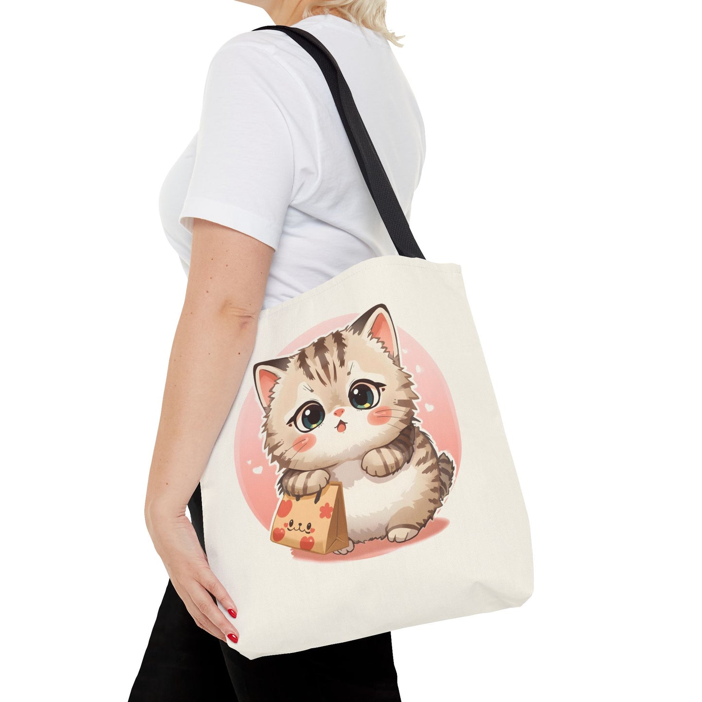 Cute Kitten Shopping Adorable Cat Illustration Cotton Canvas Tote Bag