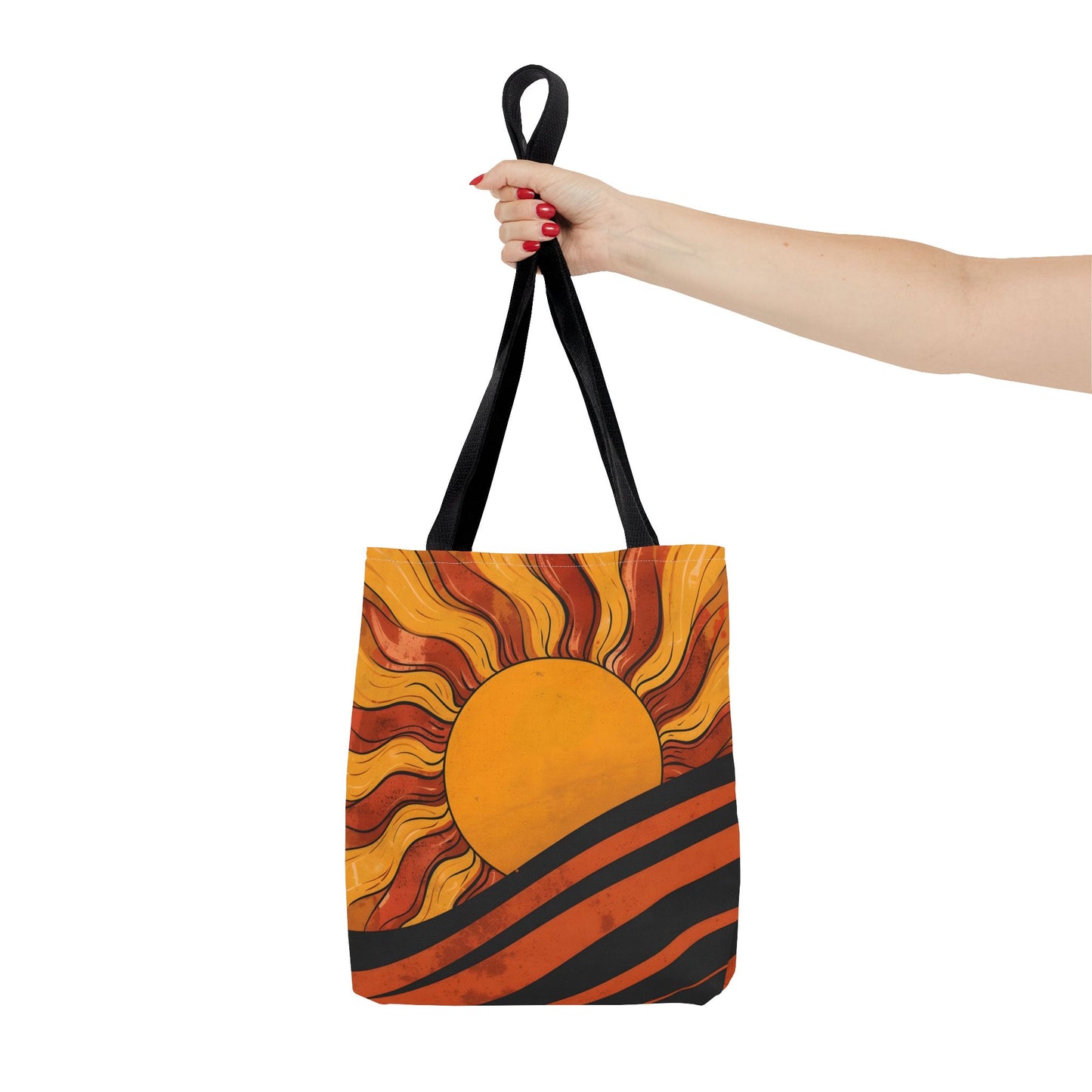Golden Horizon Retro Sun Abstract Design Cotton Canvas Tote Bag