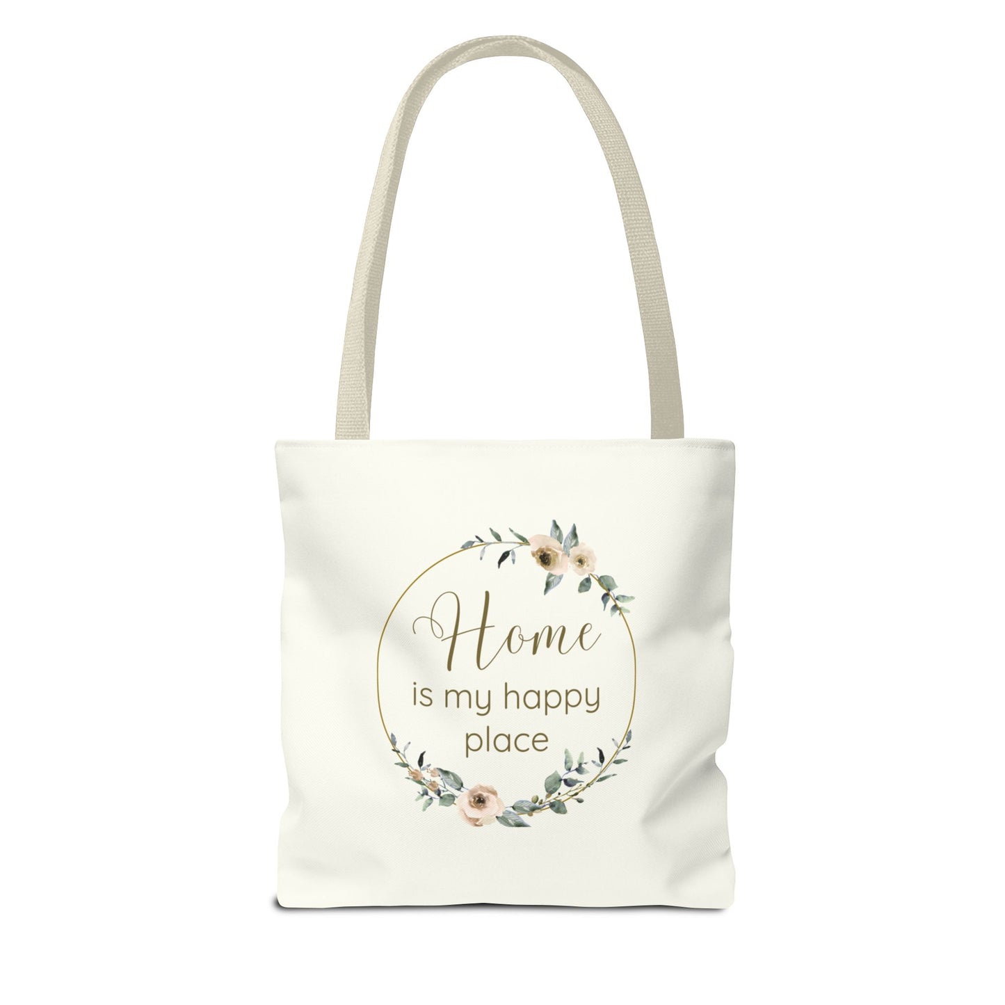 Home Is My Happy Place - Soft Floral Neutral Cotton Canvas Tote Bag