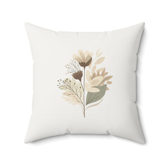 Minimalist Botanical Throw Pillow - Quiet Botanicals No. 1 — Neutral Watercolor Wildflowers Square Throw Pillow