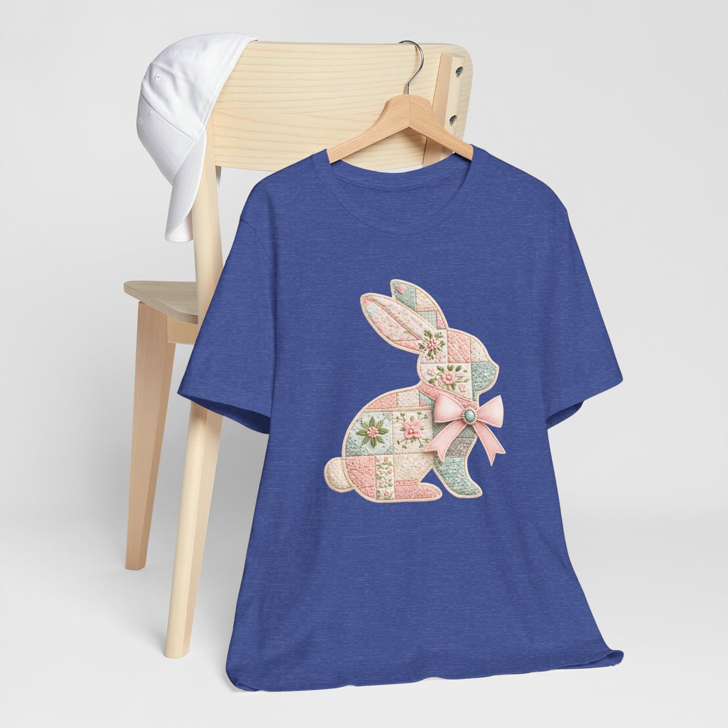 Pastel Patchwork Bunny with Satin Bow Spring Design Easter T-shirt
