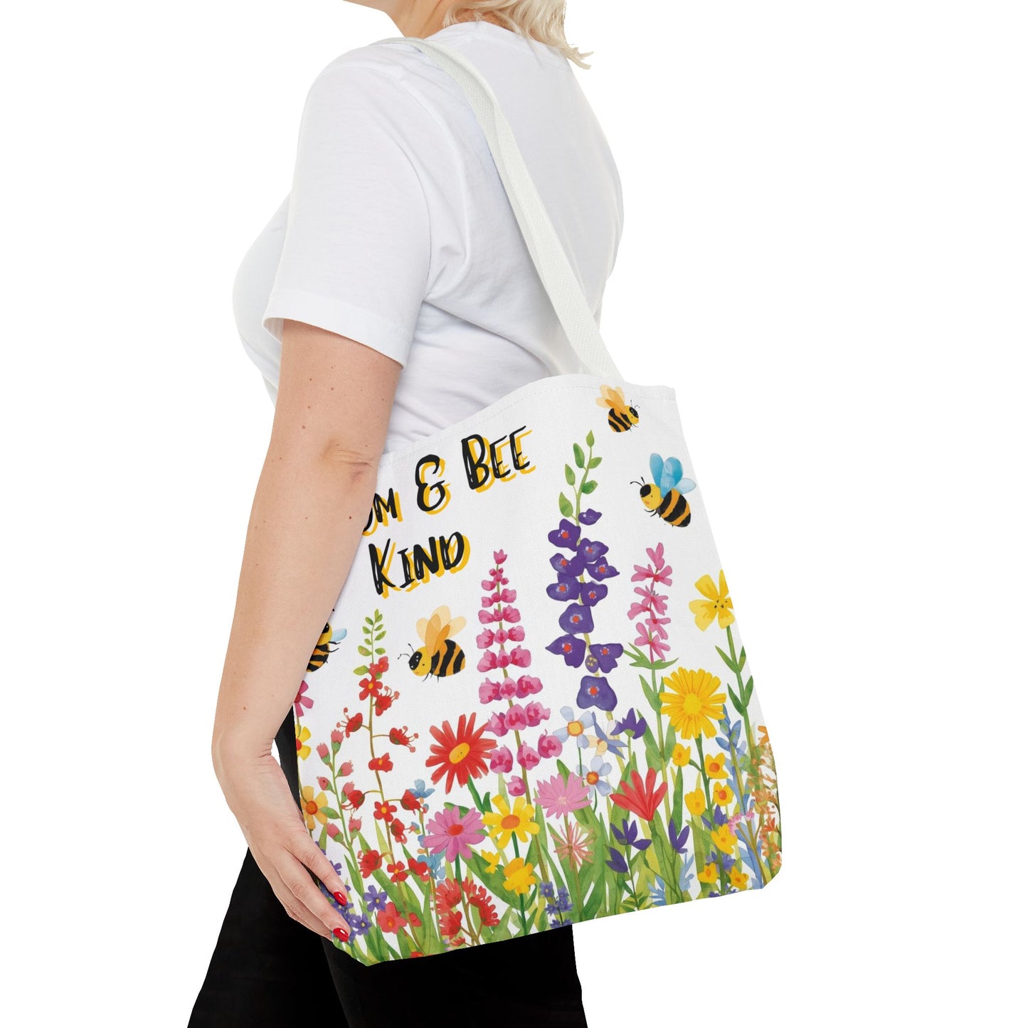 Bloom & Bee Kind Floral Bee Illustration Cotton Canvas Tote Bag