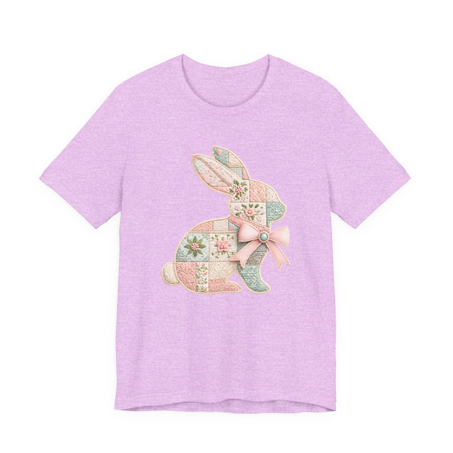 Pastel Patchwork Bunny with Satin Bow Spring Design Easter T-shirt