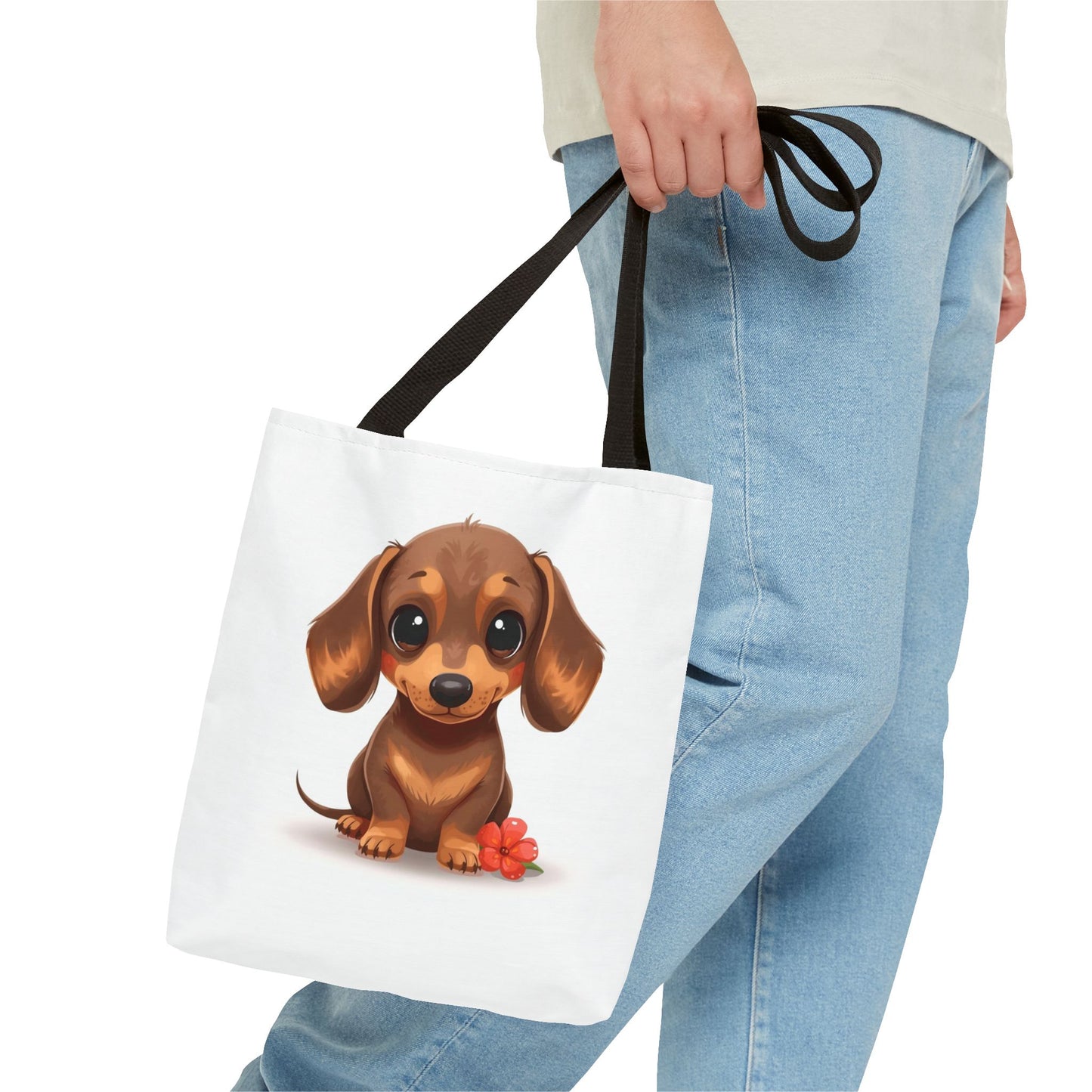 Charming Dachshund Cute Sausage Dog Illustration Cotton Canvas Tote Bag