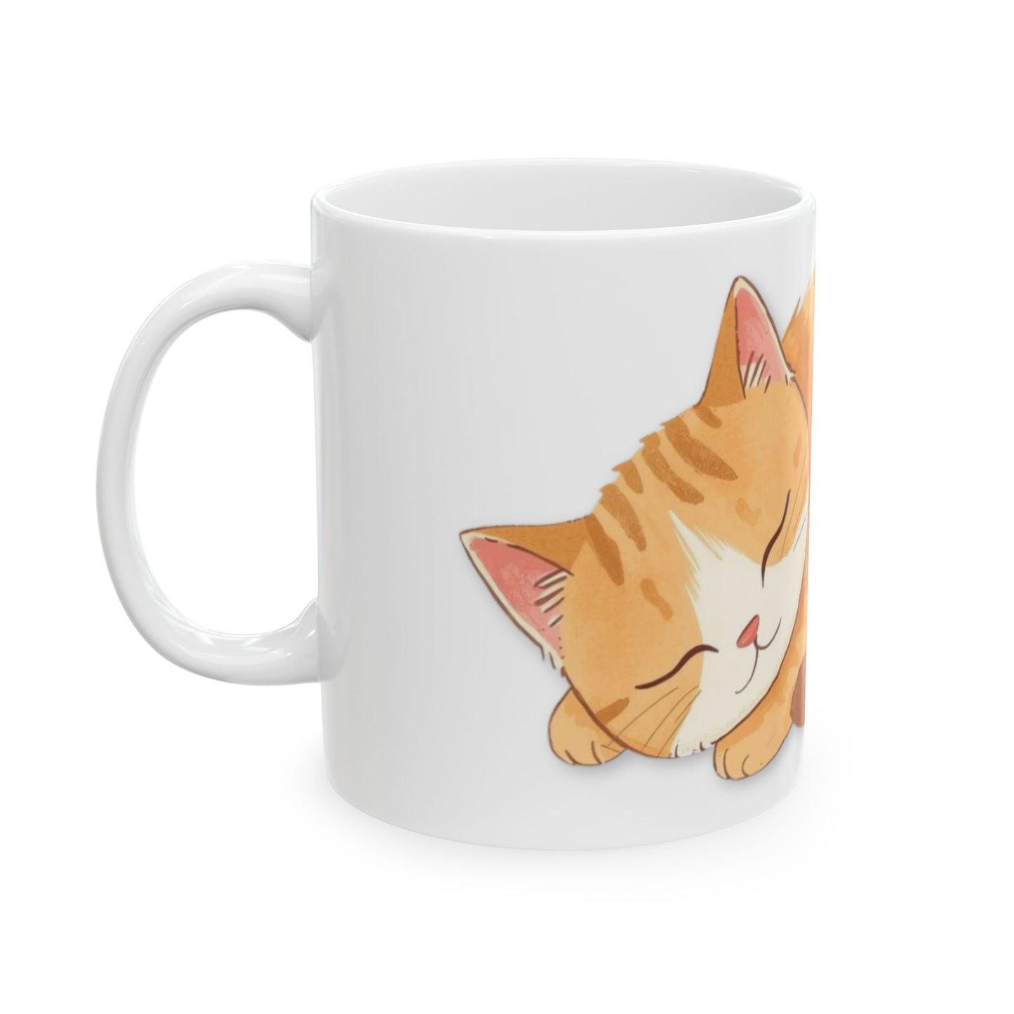 Sleeping Cat Ceramic Mug Cozy Ginger Cat Design | Cat Lover Gift - Cute Cozy Pet Lover Coffee Cup (11oz)