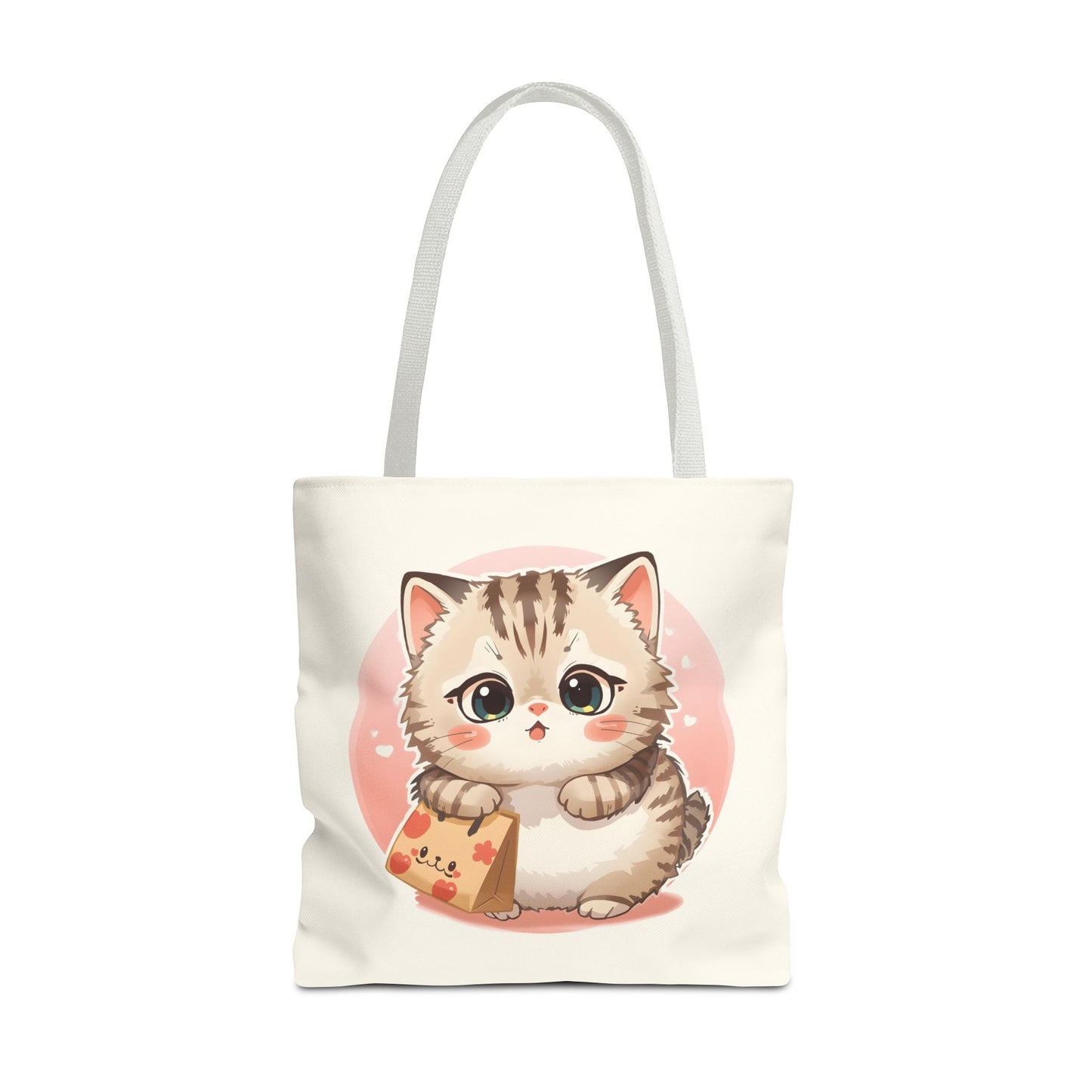 Cute Kitten Shopping Adorable Cat Illustration Cotton Canvas Tote Bag