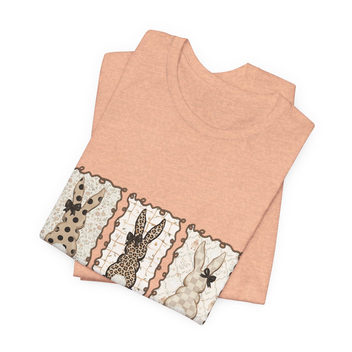 Vintage Patchwork Bunny Trio Happy Easter T-Shirt Neutral Farmhouse Spring Graphic Tee