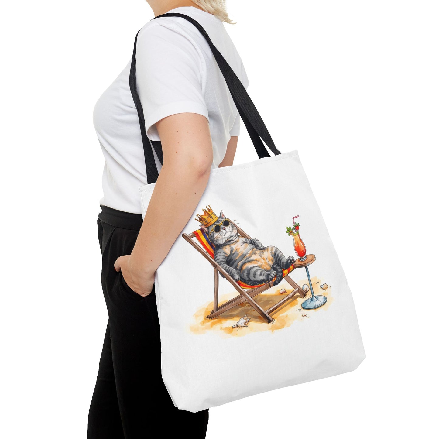 Living the Good Life Cat Playful Animal Illustration Cotton Canvas Tote Bag