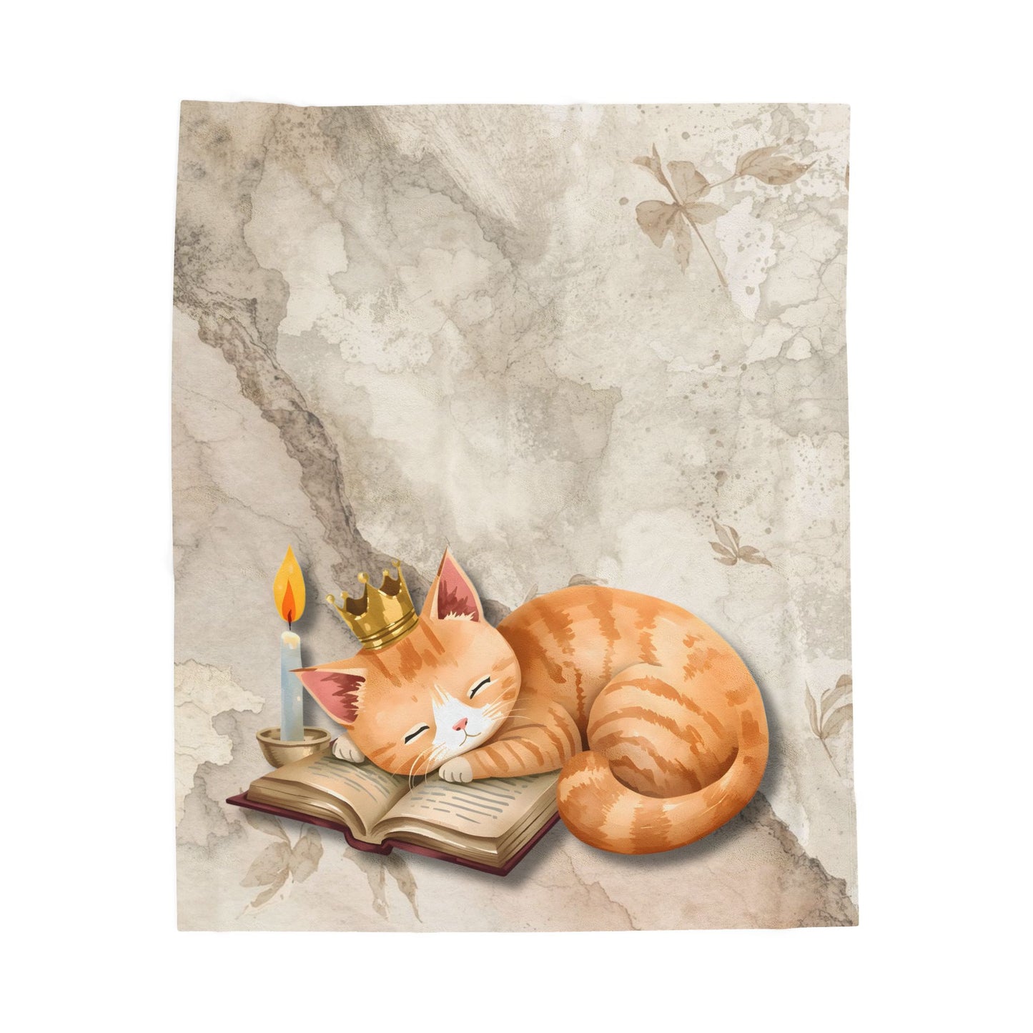 Once Upon a Nap Storybook Sleeping Cat Cozy Velveteen Blanket – Soft Neutral Cat Lover Home Decor Plush Throw