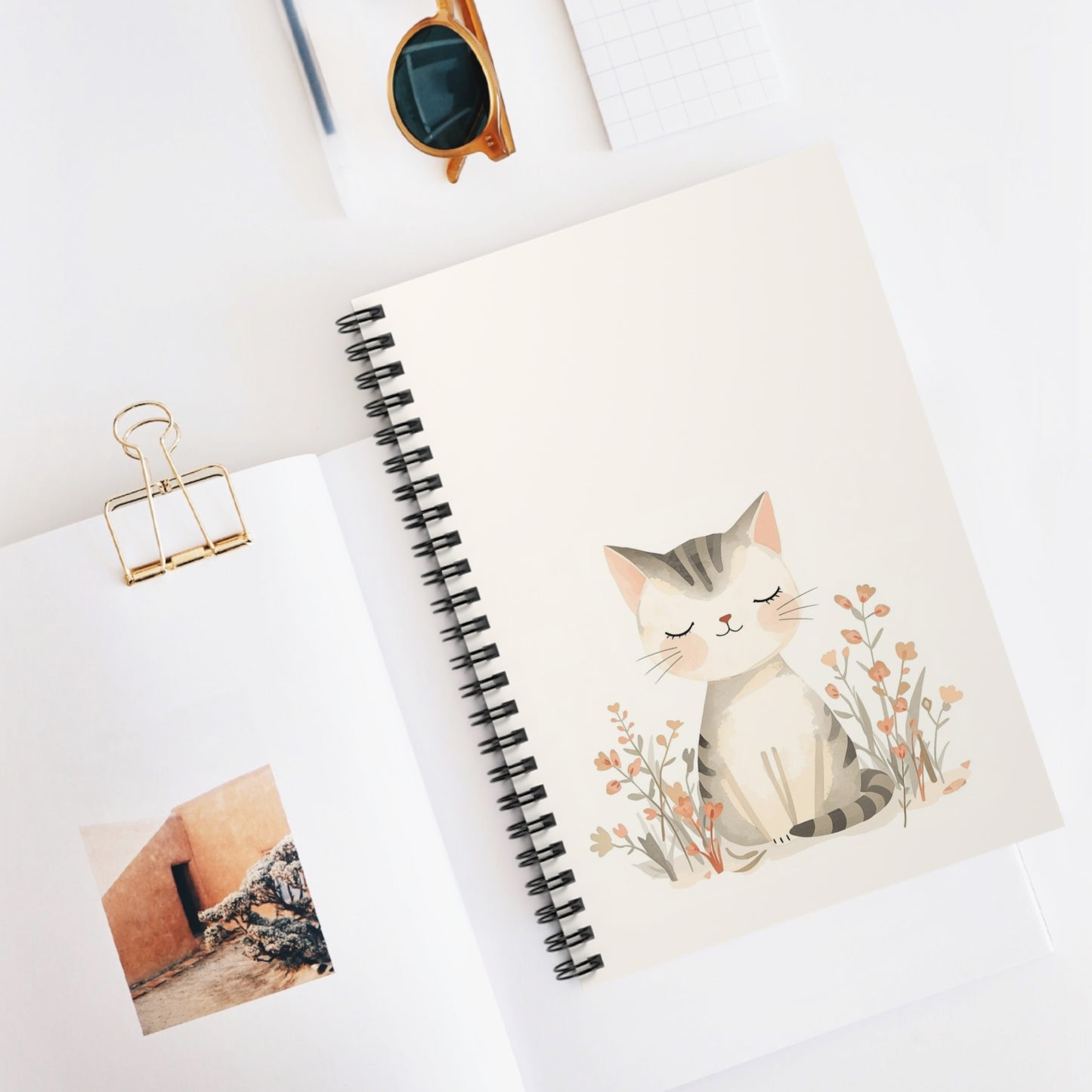 Kitten in Bloom Spiral Notebook Ruled Lined Journal for Notes & Planning