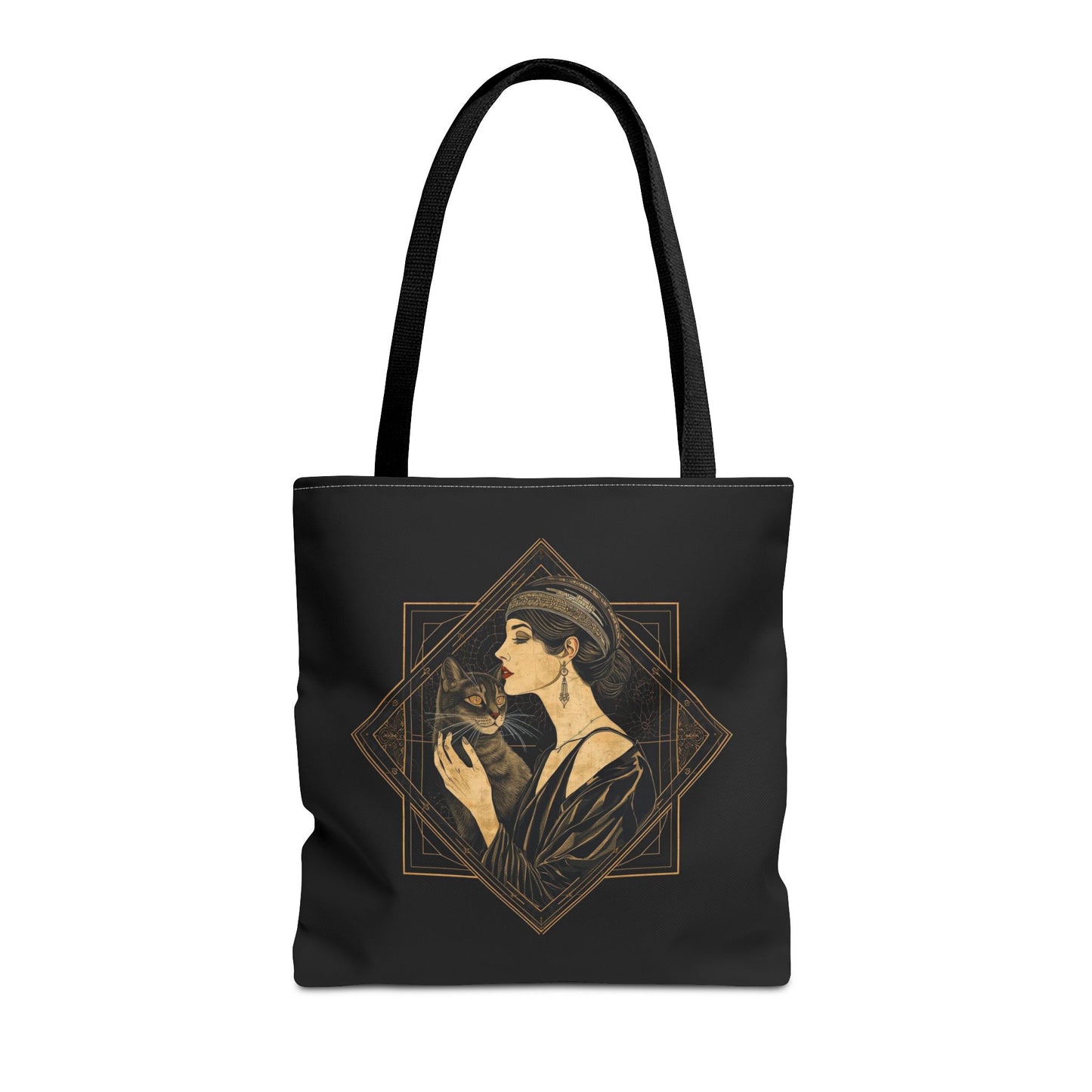 Art Deco Muse & Cat Elegant Vintage Style Cotton Canvas Tote Bag