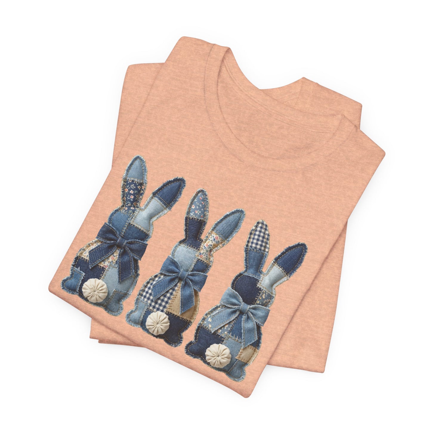 Denim Patch Easter Bunny Trio Rustic Spring Design T-shirt