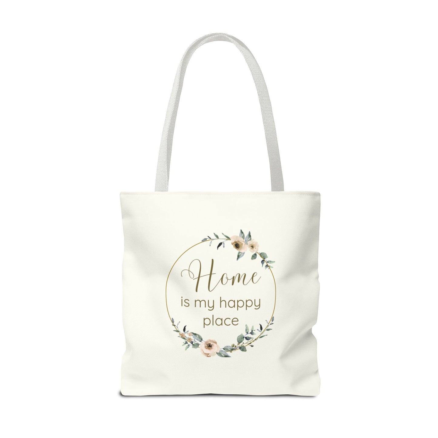 Home Is My Happy Place - Soft Floral Neutral Cotton Canvas Tote Bag