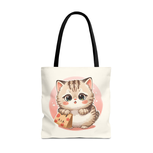 Cute Kitten Shopping Adorable Cat Illustration Cotton Canvas Tote Bag