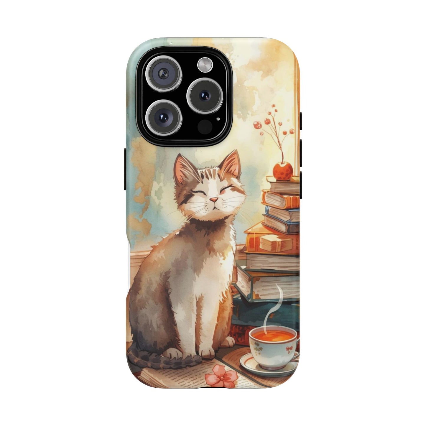 Cozy Cat with Books Tough Protective iPhone Case