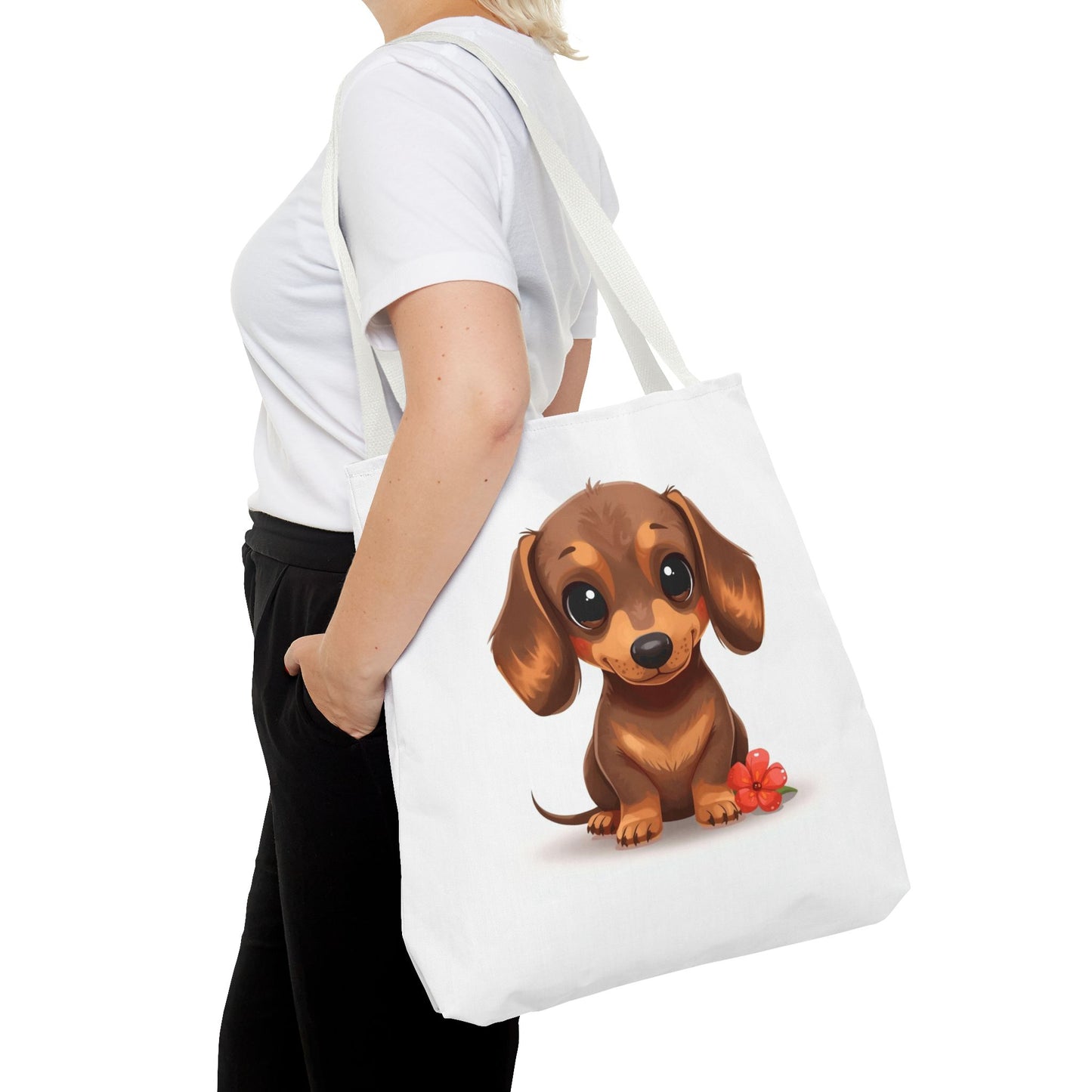 Charming Dachshund Cute Sausage Dog Illustration Cotton Canvas Tote Bag