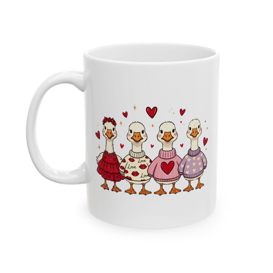 Love is in the Flock Ceramic Mug - Vibrant Colorful Animal Coffee Cup (11oz & 15oz)