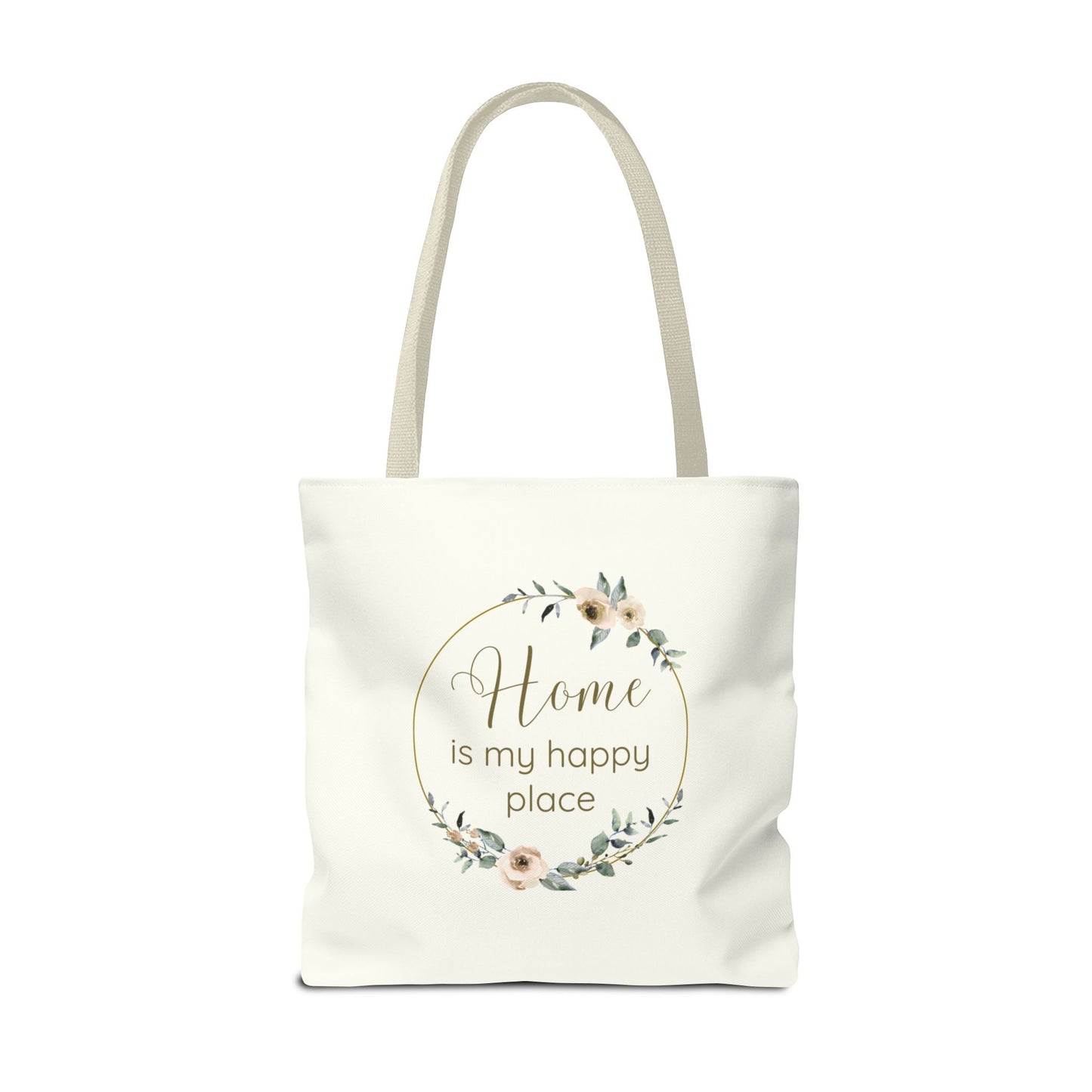 Home Is My Happy Place - Soft Floral Neutral Cotton Canvas Tote Bag