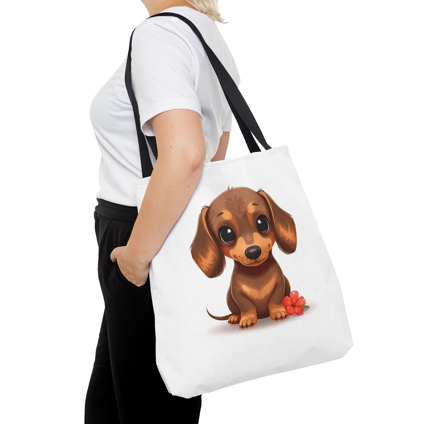 Charming Dachshund Cute Sausage Dog Illustration Cotton Canvas Tote Bag