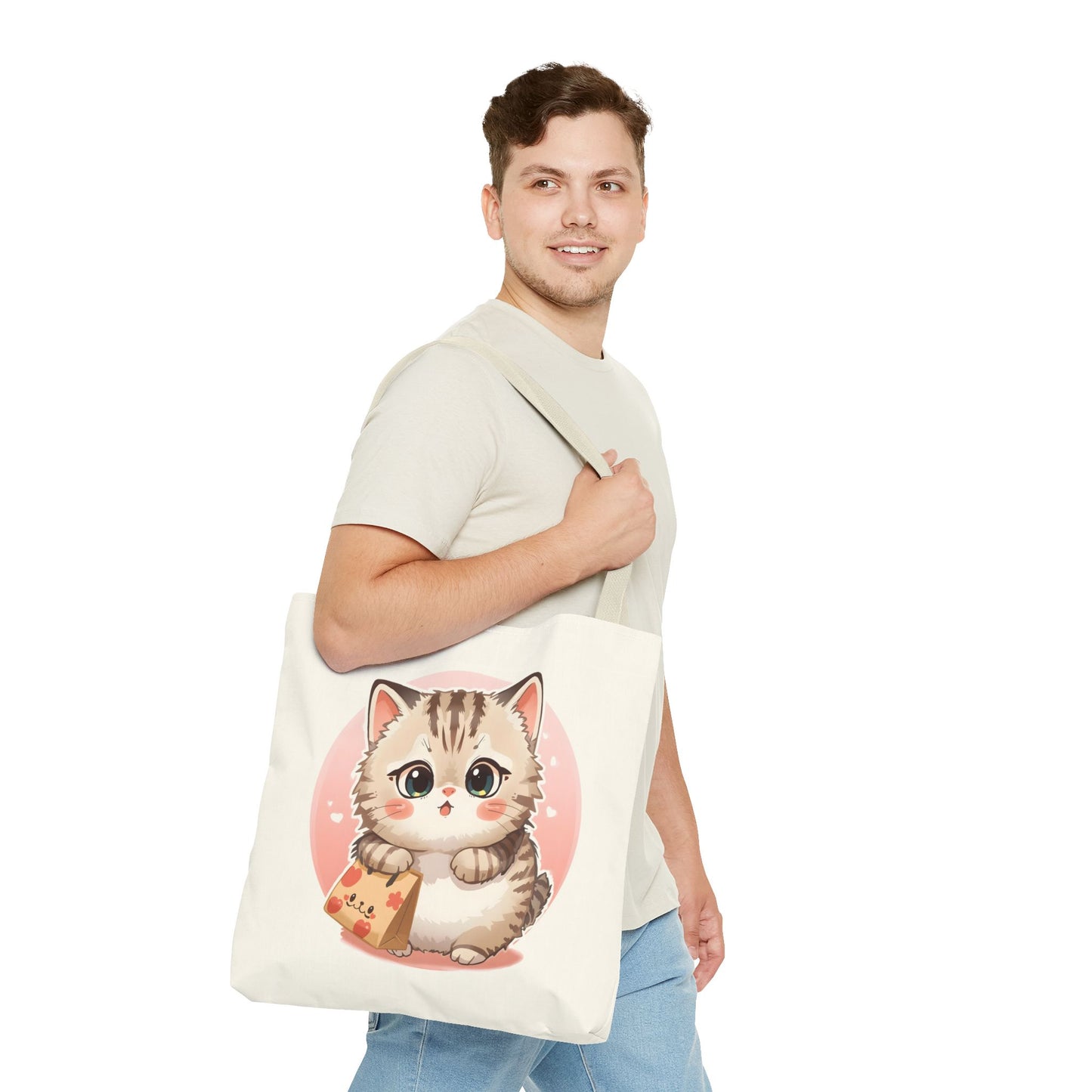 Cute Kitten Shopping Adorable Cat Illustration Cotton Canvas Tote Bag