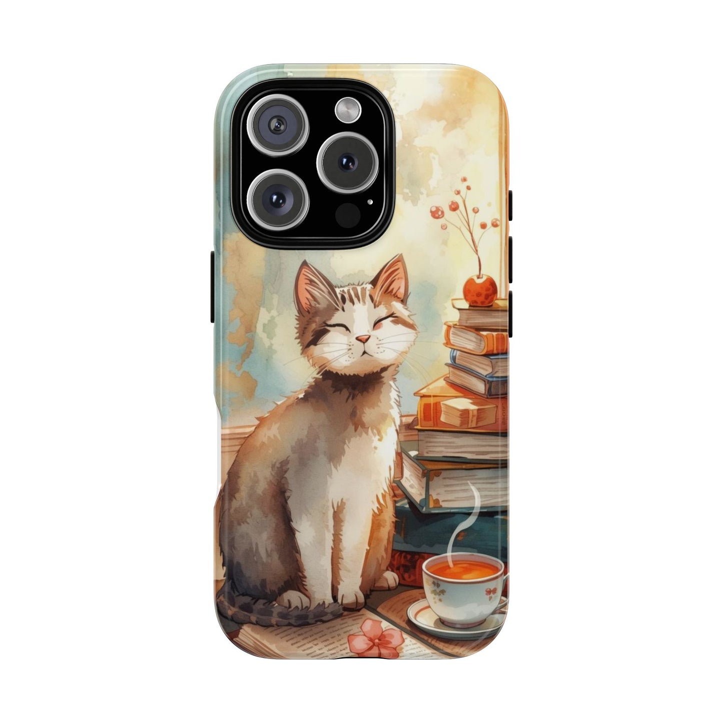 Cozy Cat with Books Tough Protective iPhone Case