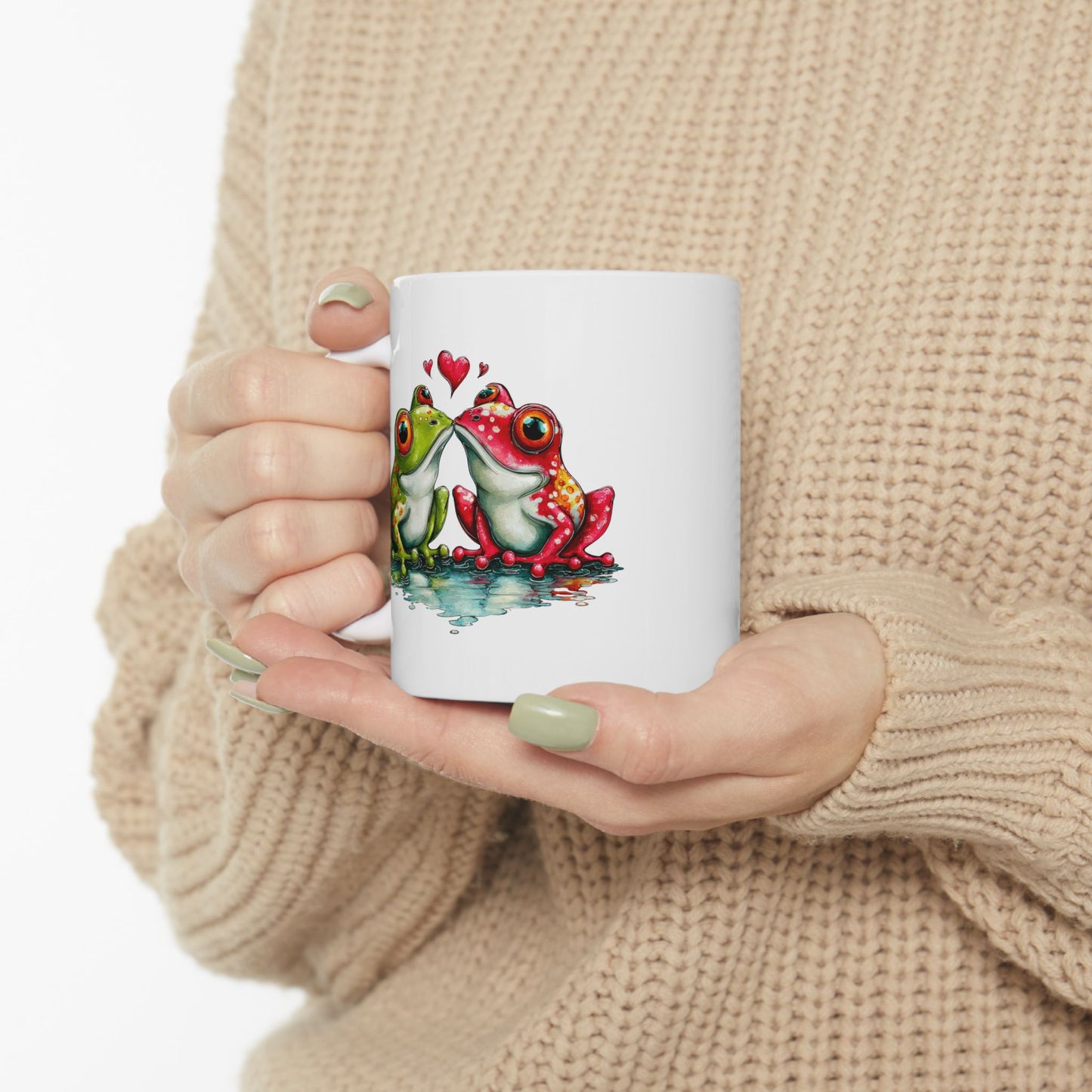 Toadally in Love Kissing Frogs Ceramic Mug - Vibrant Colorful Animal Coffee Cup (11oz & 15oz)