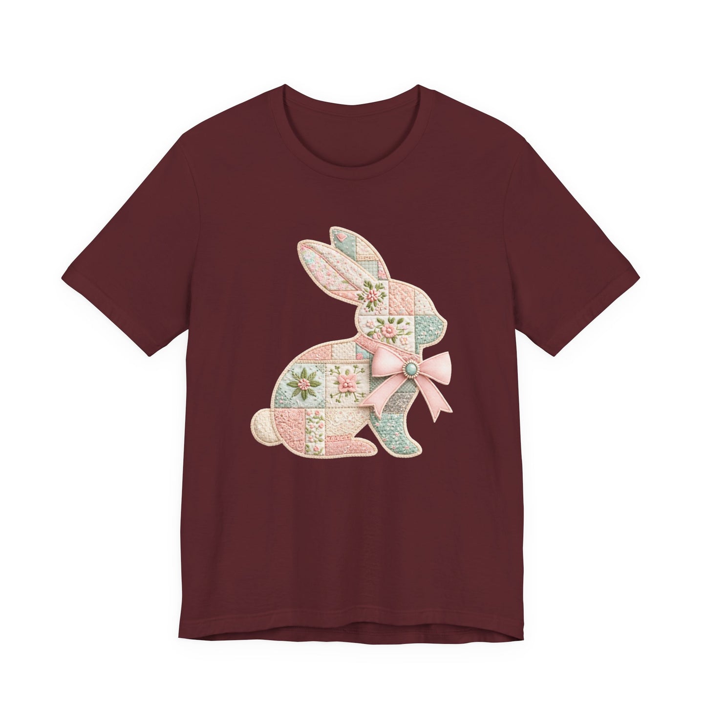 Pastel Patchwork Bunny with Satin Bow Spring Design Easter T-shirt