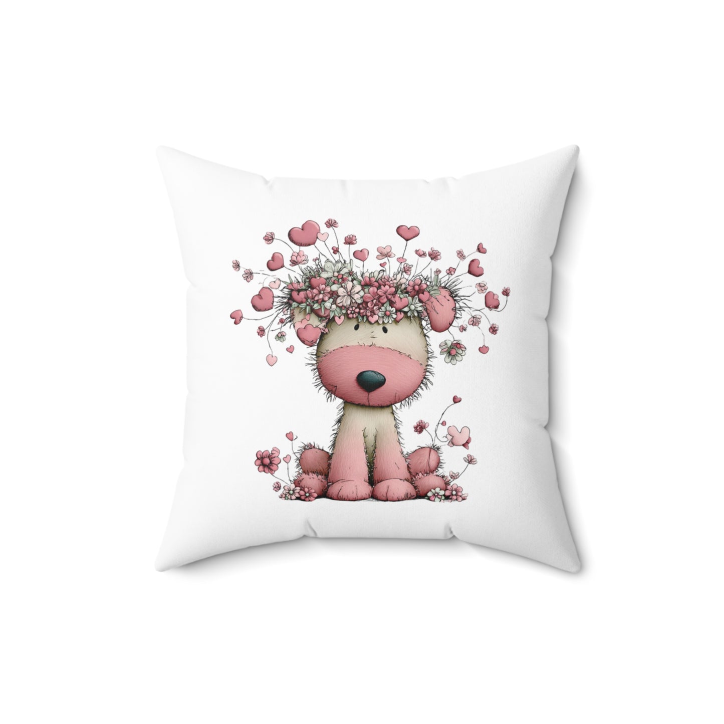 Puppy in Bloom Floral Valentine Throw Pillow