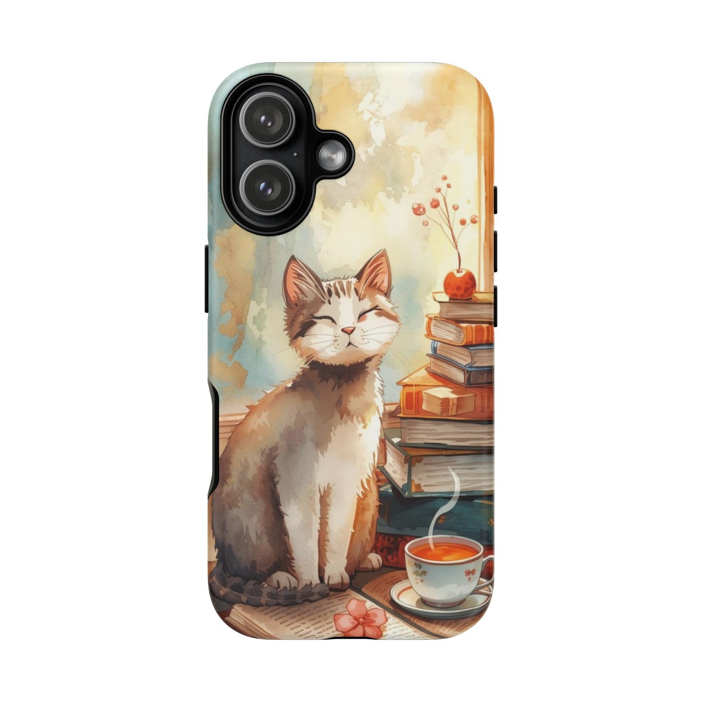 Cozy Cat with Books Tough Protective iPhone Case