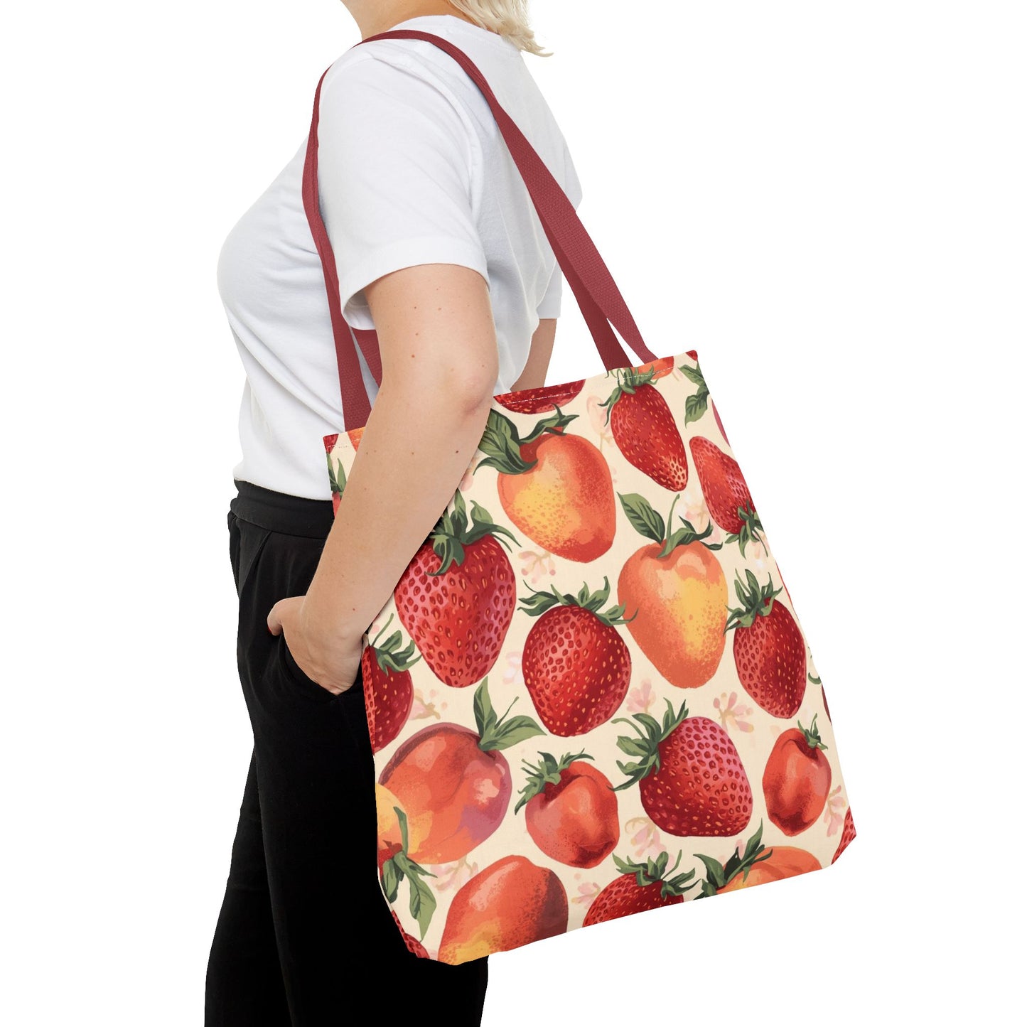 Strawberry Delight Playful Fruit Pattern Cotton Canvas Tote Bag